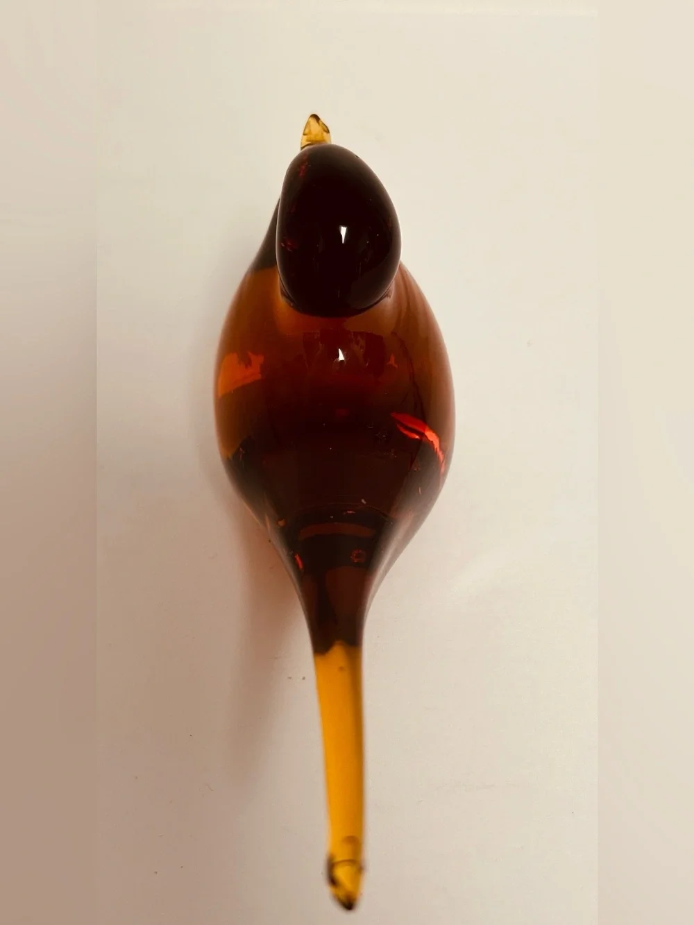 Vintage Pilgrim? Handblown Art Glass Long Tail Amber Bird Figurine Paperweight